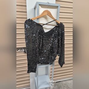 Black Vintage Sequin Women's Top